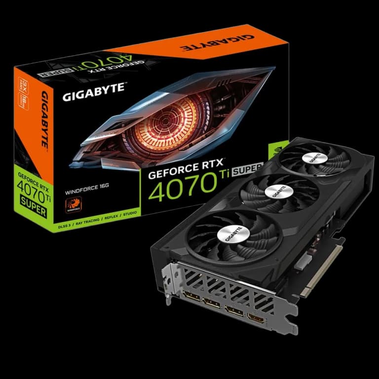 Gigabyte GeForce RTX 4070 Ti SUPER WINDFORCE - 16GB, черный цвет